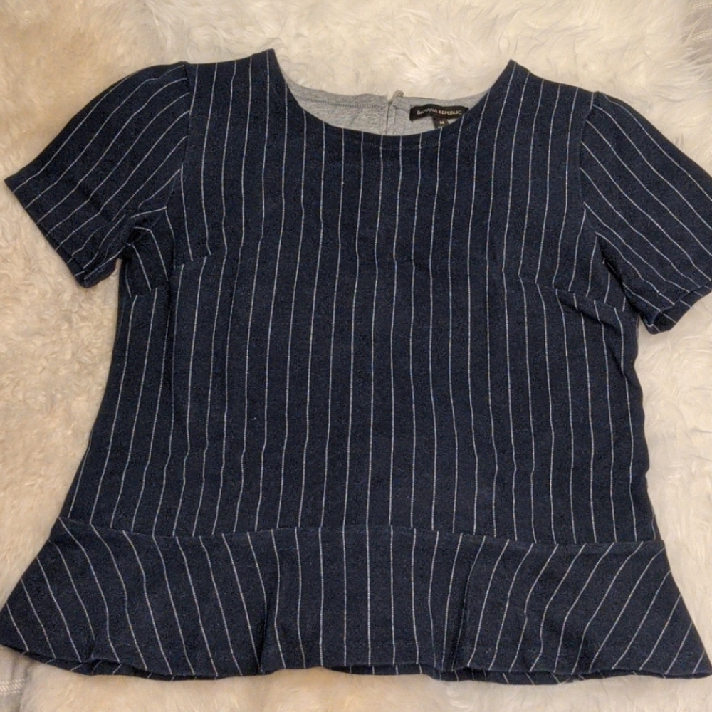 Pinstripe Short Sleeve Peplum Banana Republic